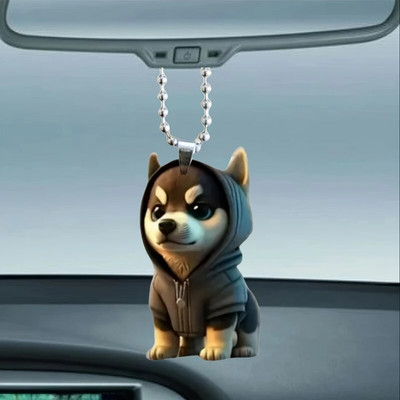 1db Cartoon Husky Design 2D akril karácsonyfa medál, autós kiegészítők, autó belső tükör függő dekoráció