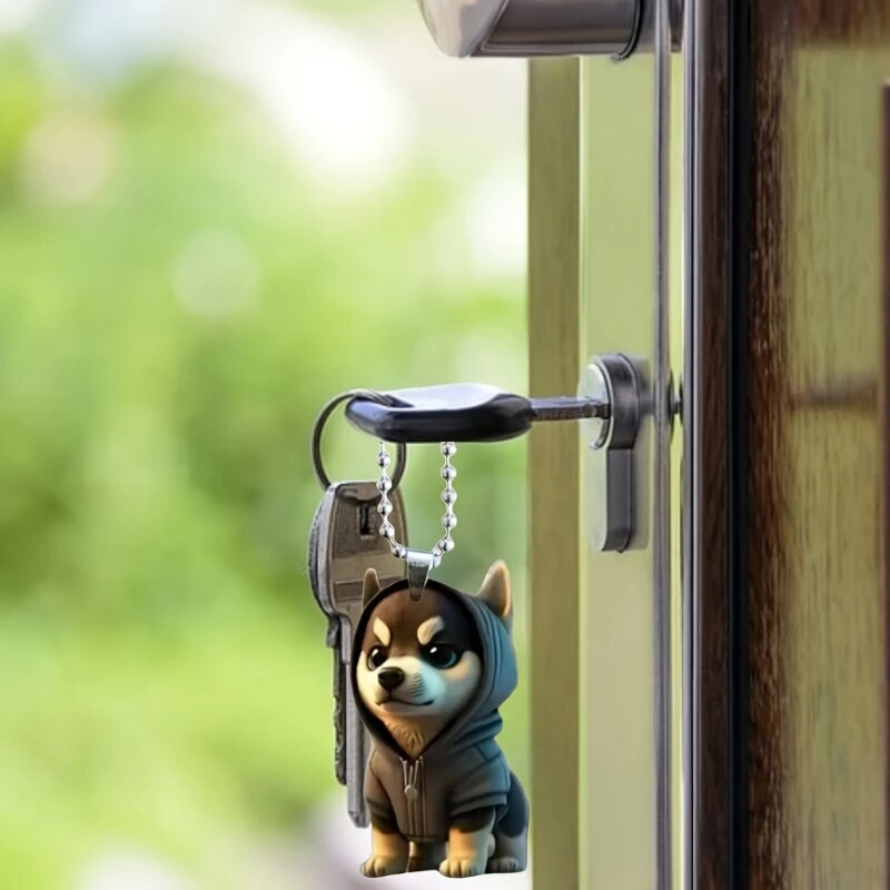 1db Cartoon Husky Design 2D akril karácsonyfa medál, autós kiegészítők, autó belső tükör függő dekoráció