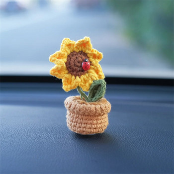Χειροποίητο Μίνι σε γλάστρα Αυτοκίνητο Floral Στολίδια Πλεξούδα Sunflower Tulip Auto Κεντρική Κονσόλα Λουλούδι Κρεμαστό Διακόσμηση αυτοκινήτου