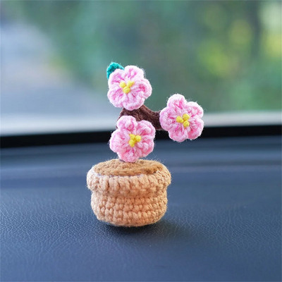 Käsitsi kootud minipotti auto lilleehted punutud päevalill tulbi auto keskkonsool lille ripats auto sisekujundus