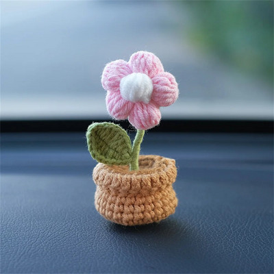 Käsitsi kootud minipotti auto lilleehted punutud päevalill tulbi auto keskkonsool lille ripats auto sisekujundus