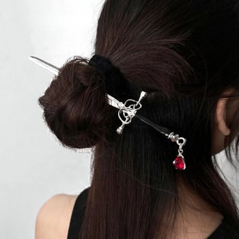 Creative Sword Рубинени висулки Фиби за коса Винтидж китайски стил Мечове за коса Пънк фиби Дамски модни фиби за коса Аксесоари за съдове