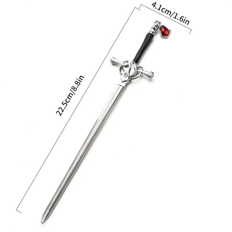 Radošas zobena rubīna kulonu matu sprādzes Vintage ķīniešu stila zobenu matu kociņi panku matu sprādzes sievietēm Moderni matu sprādzes trauku aksesuāri