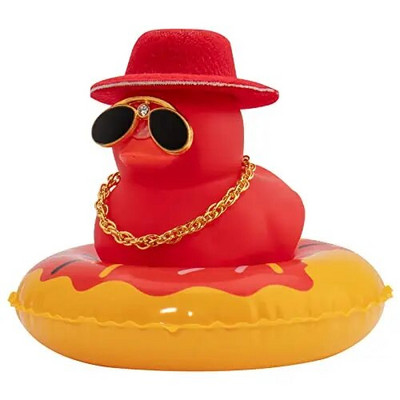 Πολύχρωμο καουμπόικο καπέλο τζέντλεμαν Καπέλο αυτοκινήτου Λαστιχένια πάπια Διακοσμήσεις ταμπλό στολίδι Χαριτωμένα εσωτερικά αξεσουάρ Πάπια με δαχτυλίδι