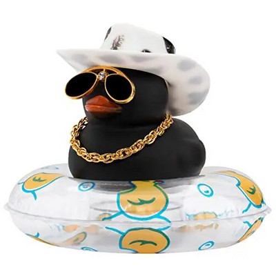 Πολύχρωμο καουμπόικο καπέλο τζέντλεμαν Καπέλο αυτοκινήτου Λαστιχένια πάπια Διακοσμήσεις ταμπλό στολίδι Χαριτωμένα εσωτερικά αξεσουάρ Πάπια με δαχτυλίδι