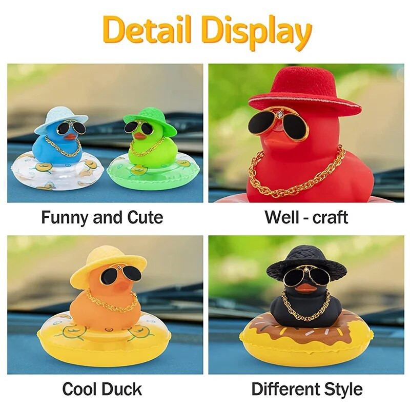 Πολύχρωμο καουμπόικο καπέλο τζέντλεμαν Καπέλο αυτοκινήτου Λαστιχένια πάπια Διακοσμήσεις ταμπλό στολίδι Χαριτωμένα εσωτερικά αξεσουάρ Πάπια με δαχτυλίδι