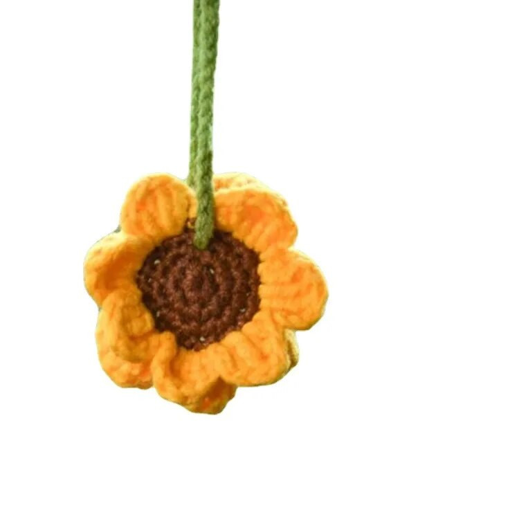 Uus käsitsi kootud auto riidepuu päevalill tahavaatepeegel auto riidepuu kootud villane loominguline ripats