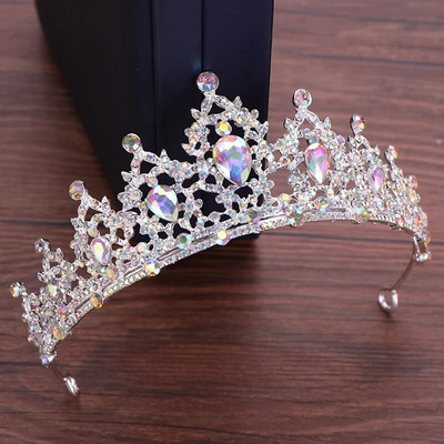 Vestuviniai Plaukai Tiara Krištolinė Vestuvinė Tiara Karūna Sidabro spalvos Diadem Veil Tiaras Vestuviniai Plaukų Priedai Galvos apdangalai Galvos Papuošalai