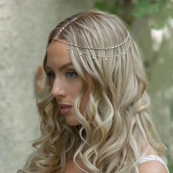 Stonefans Fashion Boho Crystal Head Chain Сватбени аксесоари за коса Елегантна шапка Bling Bridal Forehead Chain Индийски бижута
