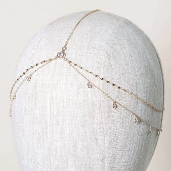 Stonefans Fashion Boho Crystal Head Chain Сватбени аксесоари за коса Елегантна шапка Bling Bridal Forehead Chain Индийски бижута