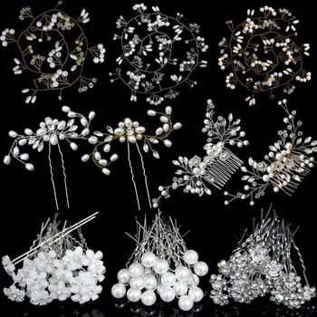 20 бр. Дамски фиби с цветя Сватбени булчински кристални перлени фиби U-образна щипка за коса Шноли Аксесоари за коса на едро