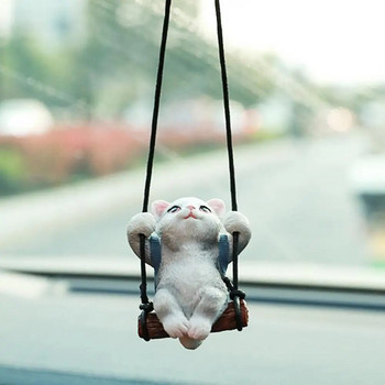 1 комплект Creative Swing Cat Аромат с ароматерапевтична раница Resin Swing Cat Автомобилно огледало за обратно виждане Висулка Интериорни аксесоари