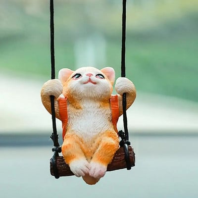 1 rinkinys Creative Swing Cat kvapiųjų medžiagų su Aromaterapijos kuprinės dervos Swing Cat automobilio galinio vaizdo veidrodžio pakabuko interjero priedais