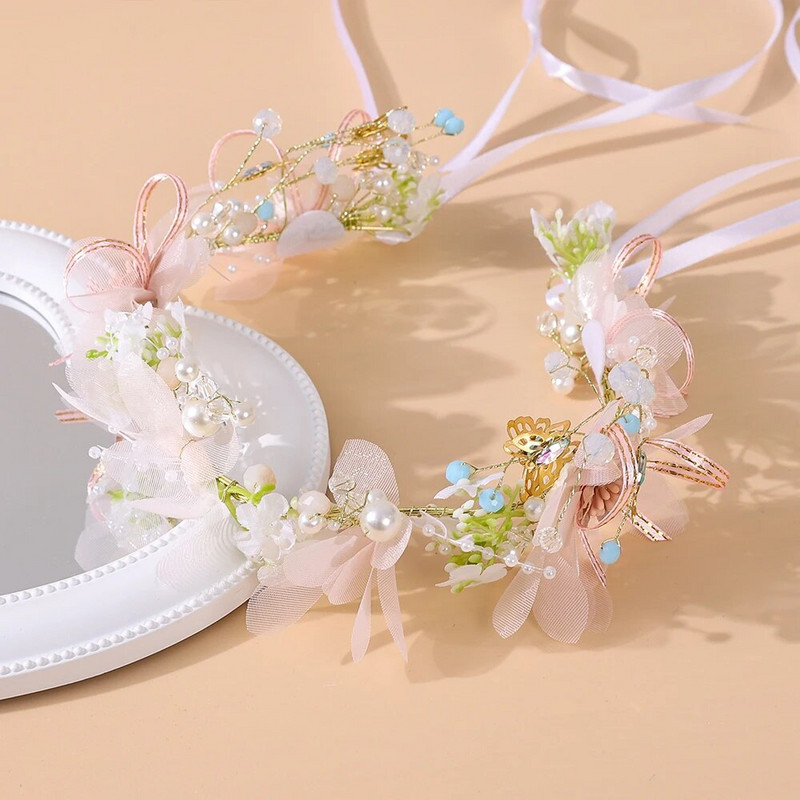 Elegantsed tüdrukute kevadised Böömimaa pärlikroonid Beach Hawaii lilledega vanik Romantiline kunstroosist pulmapärjad lilledega peapael