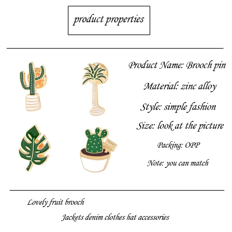 Armas märk Taim pottidega krae Kinga huuled emailiga pross kookospuu kaktus lehed dekoratiivsed rõivad multifilmi nööpnõelad märk