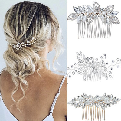 Κρυστάλλινα μαργαριτάρια Tiaras Barrettes Κλιπ μαλλιών Χτένες για γάμο Νύφη Γυναικείες φουρκέτες Νυφική κεφαλή Αξεσουάρ κοσμήματα για τα μαλλιά