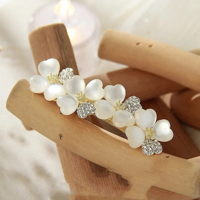 Uus luksuslik valge opaallillega kevadjuuksenõela komplekt tsirkoonist Boutique Top Clip One Word Back Elegantne naiste moe peakate