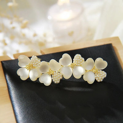 Uus luksuslik valge opaallillega kevadjuuksenõela komplekt tsirkoonist Boutique Top Clip One Word Back Elegantne naiste moe peakate