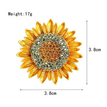 Модерни слънчогледови брошки с пълен кристал за жени Златен цвят Луксозни дизайнерски класически ретро метални брошки Игли Бижута