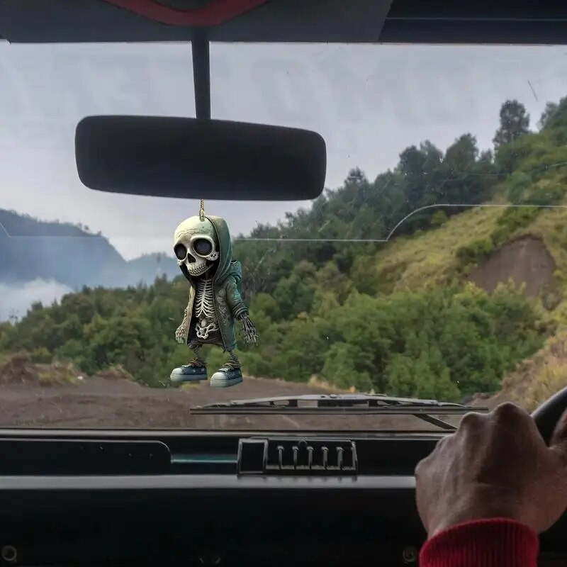 Automašīnas ornaments, akrila skelets, figūriņas, atpakaļskata spogulis, piekarināms šūpoļu kulons, auto ieveidošana, salona aksesuāri