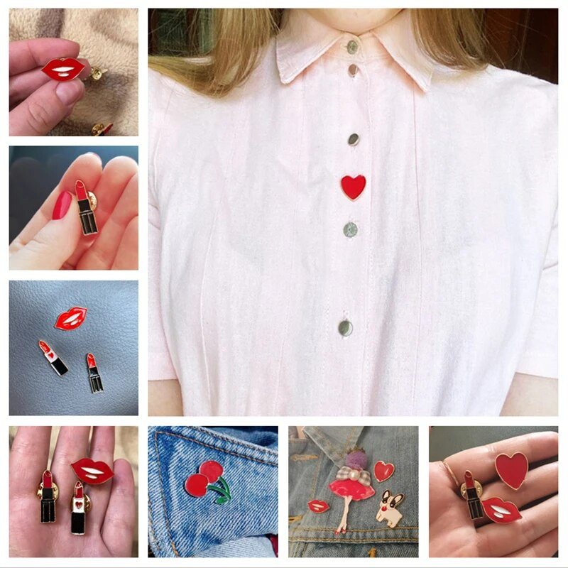 Naiste Prossid Huulepulk Huule Armastus Süda Kirsi Emailnõelad Mood Seksikad Prossid Riided Reväärid Nupp Metallist Nõel Ehted Aksessuaarid