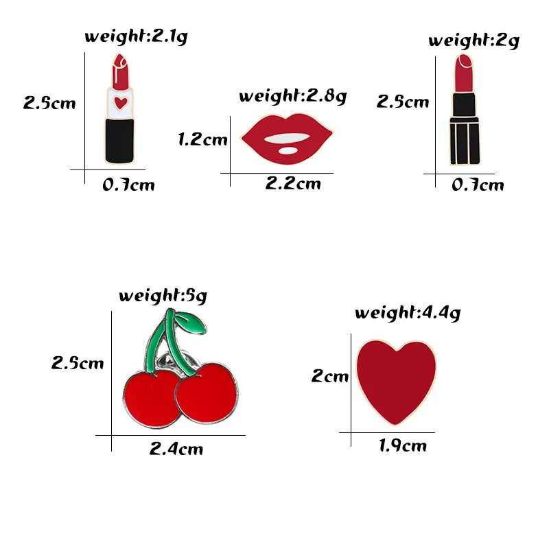 Naiste Prossid Huulepulk Huule Armastus Süda Kirsi Emailnõelad Mood Seksikad Prossid Riided Reväärid Nupp Metallist Nõel Ehted Aksessuaarid