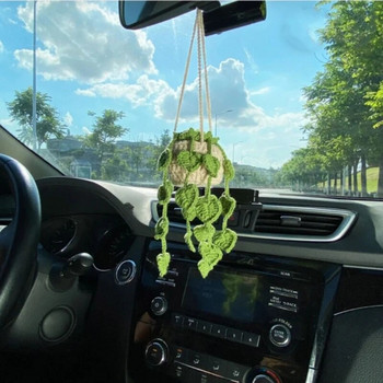 Plant Hangers Kit Mini Hand Knitted Car Rear view-Mirror Decoration Accessories for Home Countyard Garden Decor-indentment