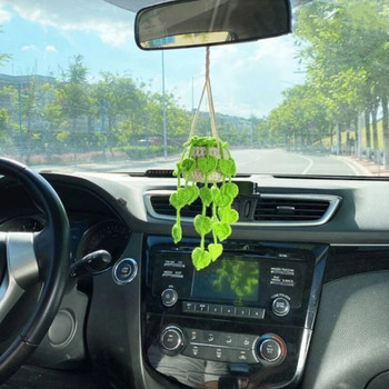 Plant Hangers Kit Mini Hand Knitted Car Rear view-Mirror Decoration Accessories for Home Countyard Garden Decor-indentment