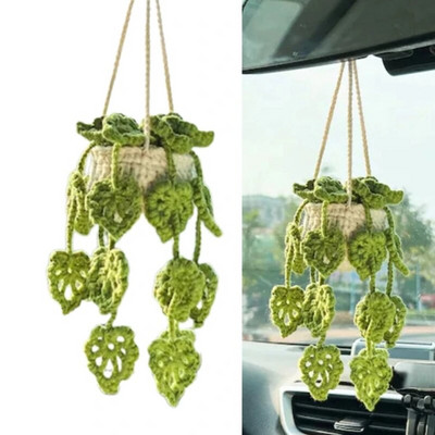 Plant Hangers Kit Mini Hand Knitted Car Rear view-Mirror Decoration Accessories for Home Countyard Garden Decor-indentment