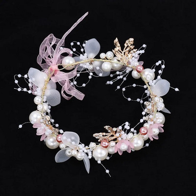 Eleganta līgavu imitācijas pērļu galvassegas matu lente kāzu ziedu puķu pērļu matu gredzens salds romantisks meitenēm matu rotaslietas galvas saite
