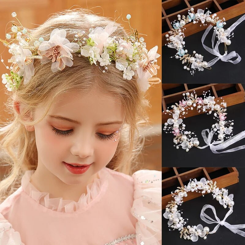 Eleganta līgavu imitācijas pērļu galvassegas matu lente kāzu ziedu puķu pērļu matu gredzens salds romantisks meitenēm matu rotaslietas galvas saite