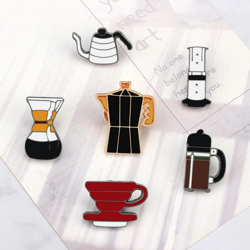 Coffee Collection Enamel Pin for Barista Vintage Rose Tea Latte Americano Prossid Kohvimasin Mini Kohviuba Märgi Ehted