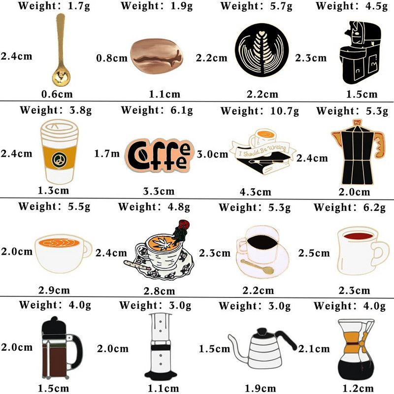 Coffee Collection Enamel Pin for Barista Vintage Rose Tea Latte Americano Prossid Kohvimasin Mini Kohviuba Märgi Ehted