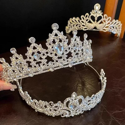 Rhinestone kullast hõbedavärvi tiaarad ja kroonid pruutpeo jaoks Kristallpärlid Diadeemid Peakaunistused Moeaksessuaarid