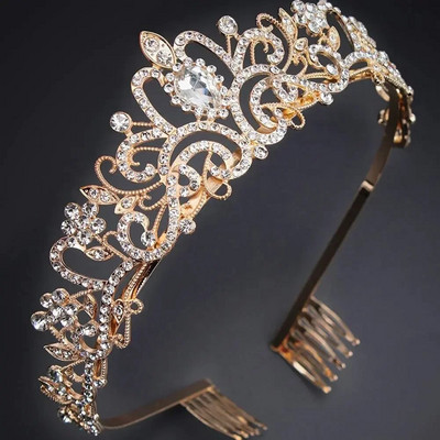 Rhinestone kullast hõbedavärvi tiaarad ja kroonid pruutpeo jaoks Kristallpärlid Diadeemid Peakaunistused Moeaksessuaarid