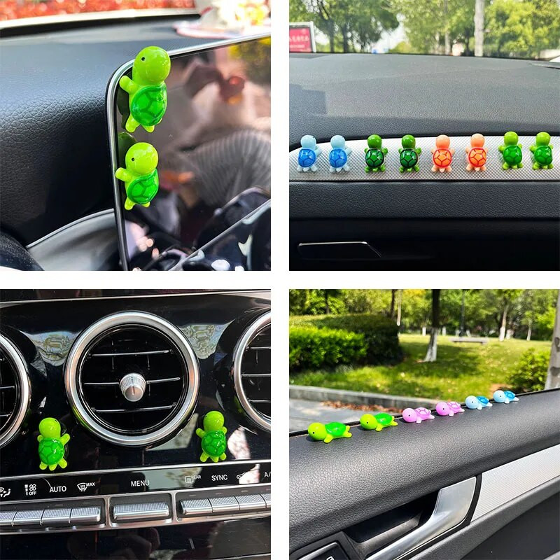 5PCS Mini bruņurupuča automašīnas salona apdare Jauki miniatūra ornamenti, auto paneļa atpakaļskata spoguļa apdare, automašīnu piederumi