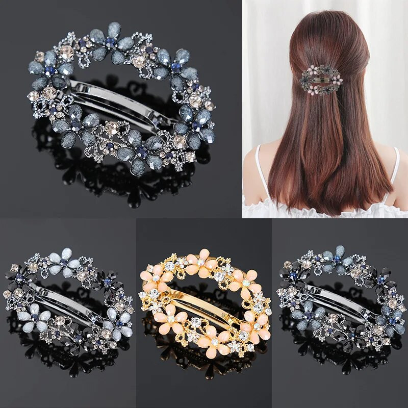 Jauns korejiešu ovāls ziedu kristāla pavasara matadata luksusa cirkona augšējais klips kosa klips temperamenta sieviešu modes matu aksesuāri