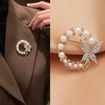 Нов перлен кристал венец пеперуда брошка за жени бароков модерен елегантен кръг лист брошка игли парти сватбени подаръци
