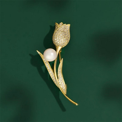 2023 Νέα πολυτελής μόδα καρφίτσα στρας Tulip Flower καρφίτσα Κομψές μαργαριταρένιες καρφίτσες για γυναίκες Δώρα κοσμήματα καρφίτσα για γαμήλια πάρτι