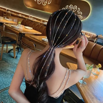 FYUAN Fashion Full Rhinestone лента за глава за жени с дълъг пискюл Crystal HairClip Сватбено парти Аксесоари за коса Бижута