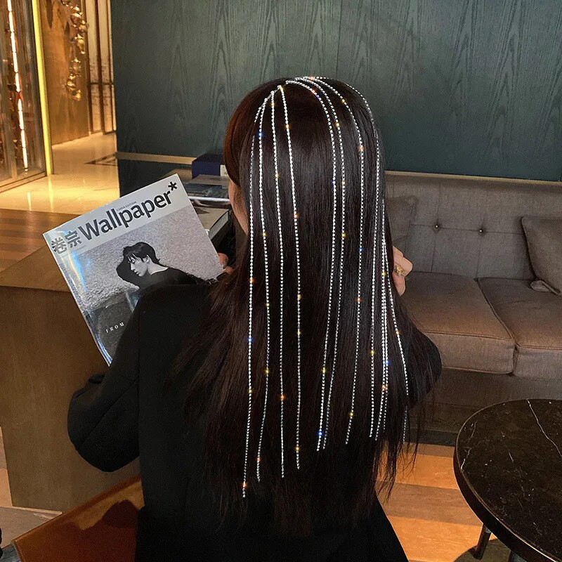 FYUAN Fashion täiskivist peapael naistele pika tutiga kristallist juukseklambriga pulmapidu Juukseaksessuaarid Ehted