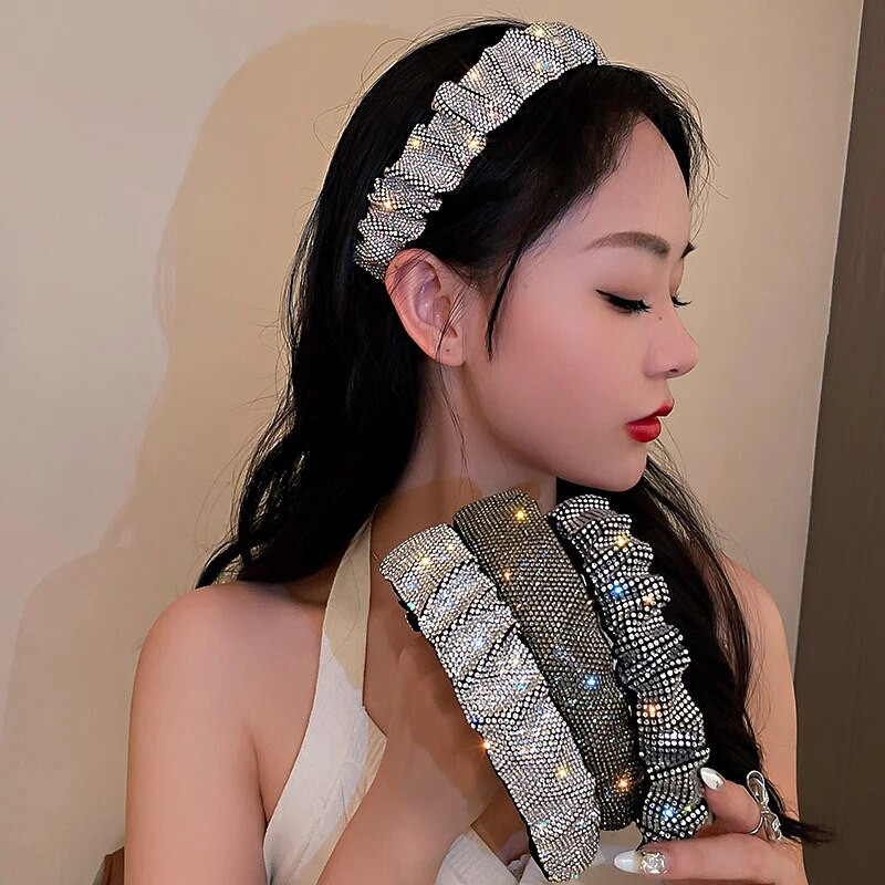 FYUAN Shine White Black Rhinestone matu lentes sievietēm Samta Galvassegas Matu Aksesuāri Rotaslietas