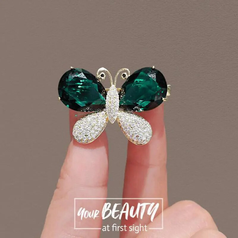 Rohelisest kristallist liblikast prossid naistele Mood Elegantne korsaaž tsirkoonist pross Kleit Luksuslikud ehted Aksessuaarid Peokingitused