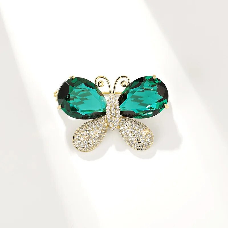 Rohelisest kristallist liblikast prossid naistele Mood Elegantne korsaaž tsirkoonist pross Kleit Luksuslikud ehted Aksessuaarid Peokingitused