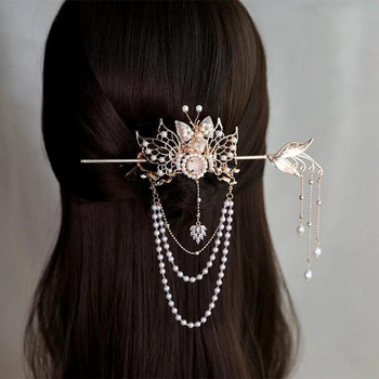 Китайски фиби Щипки Ретро кок с конска опашка Държач за коса злато сребро цвят метални перли корона тиара за жени мъже бижута за дълга коса