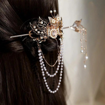 Китайски фиби Щипки Ретро кок с конска опашка Държач за коса злато сребро цвят метални перли корона тиара за жени мъже бижута за дълга коса
