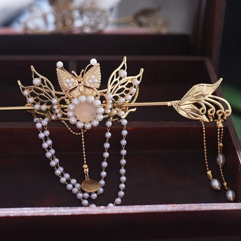 Hiina juuksenõelad Klambrid Retro hobusesaba kukliga juuksehoidja kullast hõbedast värvi metallist pärlitest kroontiaara naistele meestele pikkade juustega ehted