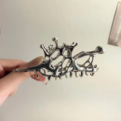 Y2k geomeetrilised küünisklambrid naistele suured metallist hõbedased korea moekarva juukseklambrid, tüdrukud, klambrid, juukseaksessuaarid