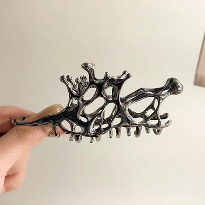 Y2k geomeetrilised küünisklambrid naistele suured metallist hõbedased korea moekarva juukseklambrid, tüdrukud, klambrid, juukseaksessuaarid