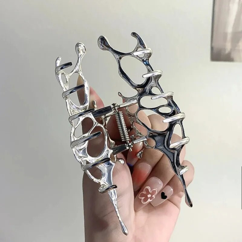 Y2k geomeetrilised küünisklambrid naistele suured metallist hõbedased korea moekarva juukseklambrid, tüdrukud, klambrid, juukseaksessuaarid